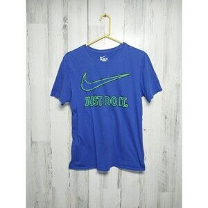 Nike Shirt Mens Medium Blue Green Just Do it Swoosh Athletic Fit Short Sleeve